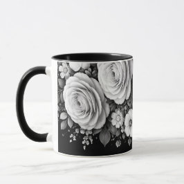 Zwart-wit bloemmotief koffiemok mok