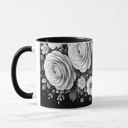 Zwart-wit bloemmotief koffiemok mok (Links)