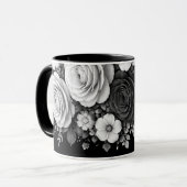 Zwart-wit bloemmotief koffiemok mok (Voorkant links)