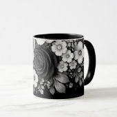 Zwart-wit bloemmotief koffiemok mok (Voorkant rechts)