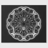 Zwart-wit bloemmotief mandala cadeaupapier (Vlak)