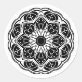 Zwart-wit bloemmotief mandala  ronde sticker (Voorkant)