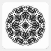 Zwart-wit bloemmotief mandala vierkante sticker (Voorkant)