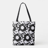 Zwart-wit bloemmotief met parels tote bag (Achterkant)