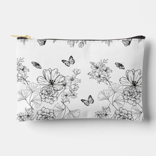 Zwart-wit bloemmotief minimalistisch modern etui (Voorkant)
