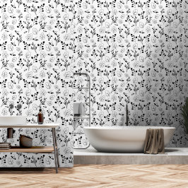 Zwart-wit bloemmotief naadloos patroon behang
