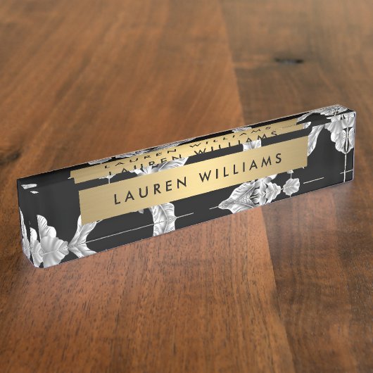  zwart-wit bloemmotief naambordje (Zijkant)