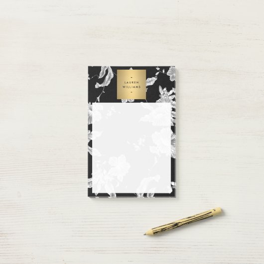 zwart-wit bloemmotief post-it® notes (Op bureau)