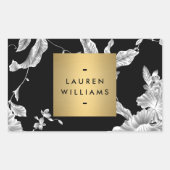  zwart-wit bloemmotief rechthoekige sticker (Voorkant)