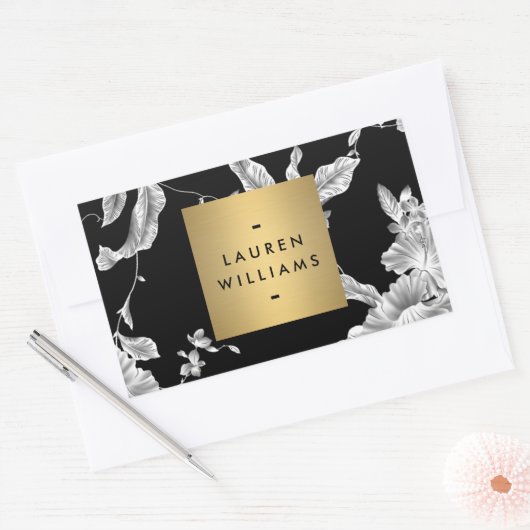  zwart-wit bloemmotief rechthoekige sticker (Envelop)