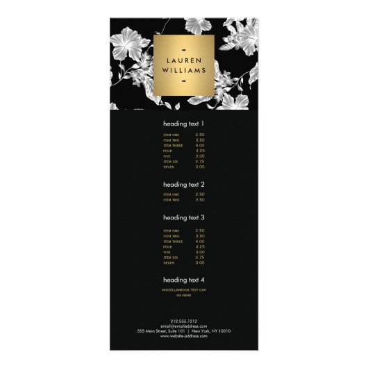 zwart-wit bloemmotief reclamekaart (Voorkant)