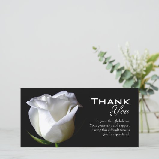 Zwart & wit bloemmotief rouwkaarten bedankkaart (Staand voorkant)