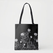 Zwart-wit bloemmotief tote bag (Voorkant)