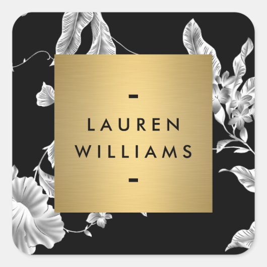 zwart-wit bloemmotief vierkante sticker (Voorkant)
