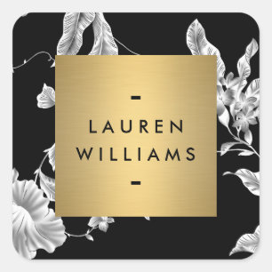 zwart-wit bloemmotief vierkante sticker