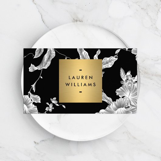  zwart-wit bloemmotief visitekaartje