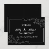 Zwart-wit bloemmotief voor trouwen aankondigingskaart (Voorkant / Achterkant)