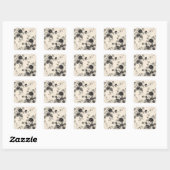 zwart-wit bloemmotieven vierkante sticker (Vel)