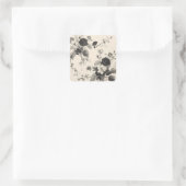 zwart-wit bloemmotieven vierkante sticker (Tas)