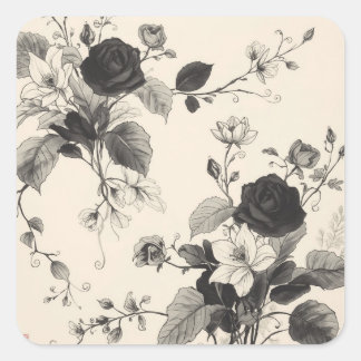 zwart-wit bloemmotieven vierkante sticker