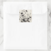 zwart-wit bloemmotieven, vierkante sticker (Tas)