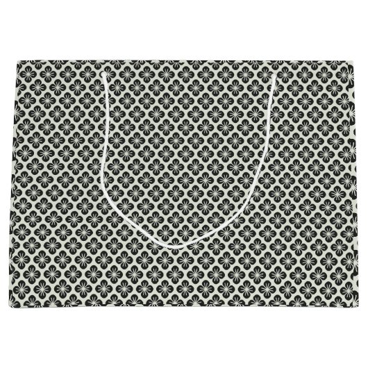 Zwart-wit bloemnaadloos patroon groot cadeauzakje (Voorkant)