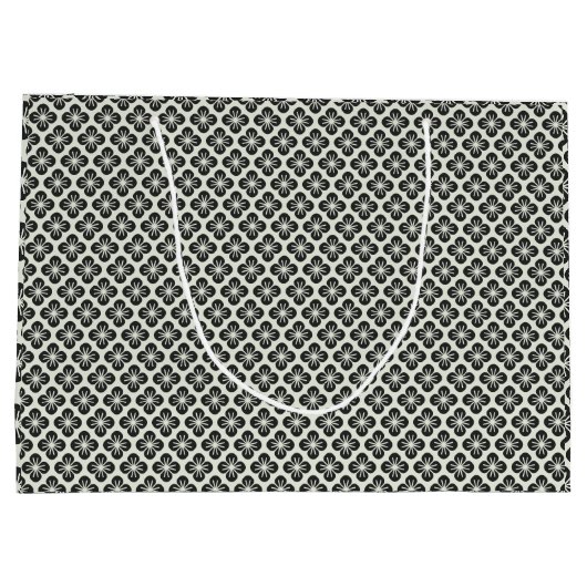 Zwart-wit bloemnaadloos patroon groot cadeauzakje (Achterkant)