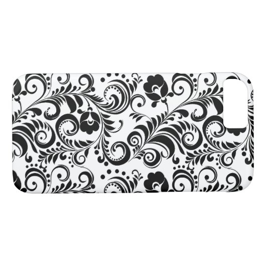 Zwart wit bloemontwerp Case-Mate iPhone case (Achterkant (Horizontaal))