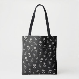 Zwart-wit bloemontwerp tote bag