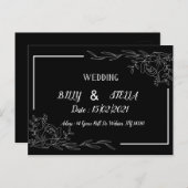 Zwart-wit bloemontwerp voor bruiloft aankondigingskaart (Voorkant / Achterkant)