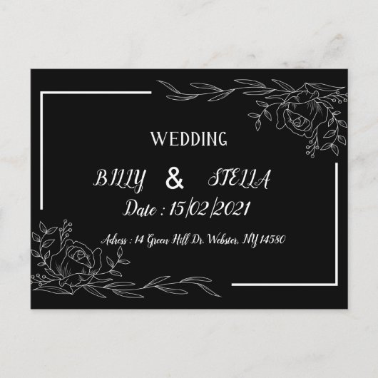 Zwart-wit bloemontwerp voor bruiloft aankondigingskaart (Voorkant)