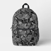 Zwart-wit  bloempaisley bedrukte rugzak (Voorkant)