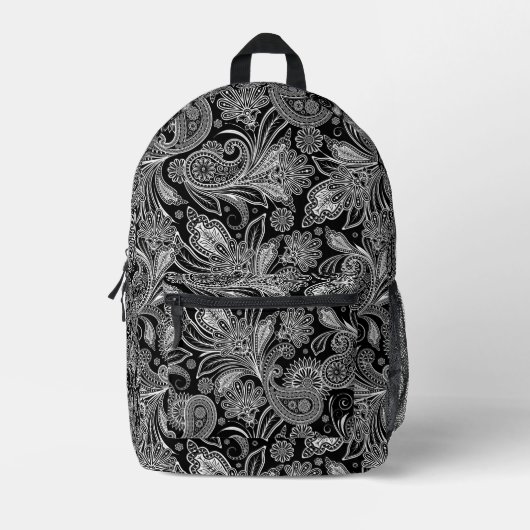 Zwart-wit  bloempaisley bedrukte rugzak (Voorkant)