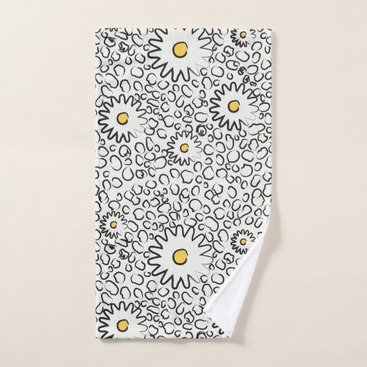 zwart-wit bloempatroon bad handdoek (Handdoek)