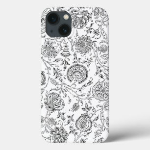 Zwart-wit bloempatroon iPhone 13 hoesje