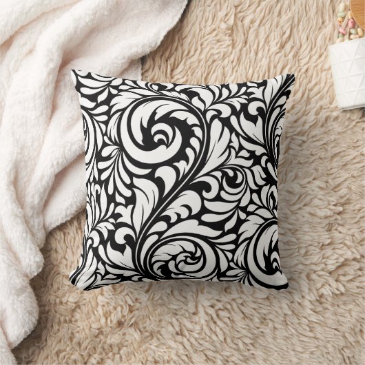 Zwart-wit bloempatroon kussen (Deken)