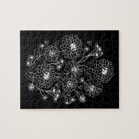 Zwart-wit bloempatroon legpuzzel (Horizontaal)