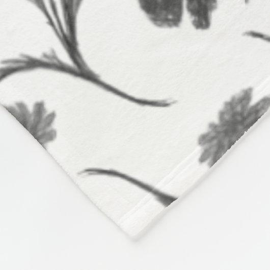 Zwart-wit bloempatroon - naam en monogram fleece deken (Hoek)