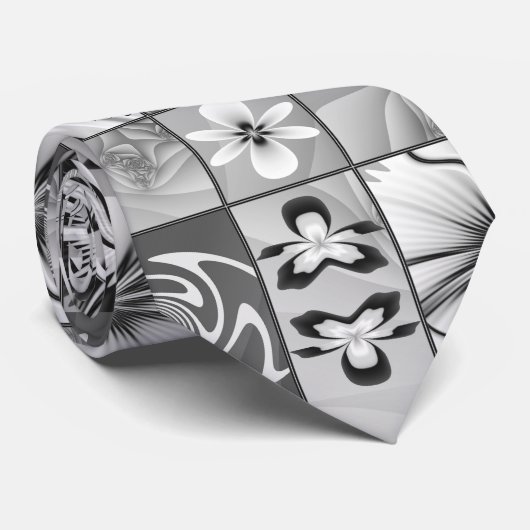 Zwart-wit bloempatroon stropdas (Opgerold)