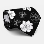 Zwart-wit bloempatroon stropdas (Opgerold)