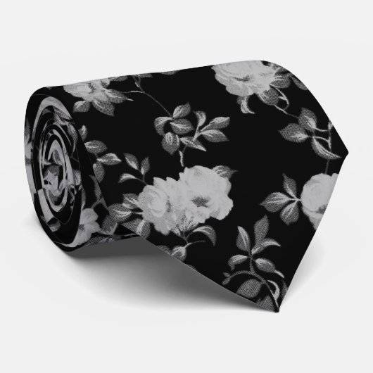  zwart-wit bloempatroon stropdas (Opgerold)