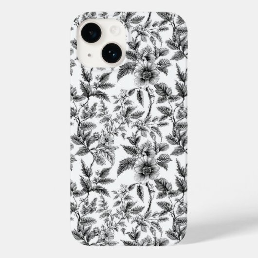 zwart-wit bloempatroon varens Case-Mate iPhone case (Achterkant)