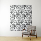  zwart-wit bloempatroon varens wandkleed (In situ)