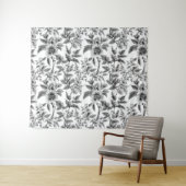  zwart-wit bloempatroon varens wandkleed (In Situ (horizontaal))