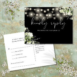 Zwart-Wit Bloemrijke Lichtjes Liedverzoek RSVP Uitnodiging Briefkaart