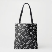 Zwart-wit bloemstippenpatroon  tote bag (Voorkant)
