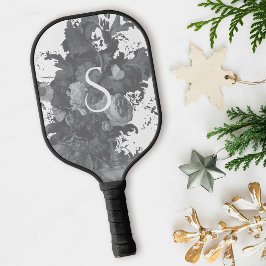 Zwart-wit bloemstuk artistiek gepersonaliseerd cad pickleball paddle
