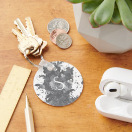Zwart-wit bloemstuk artistiek gepersonaliseerd cad sleutelhanger
