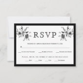 Zwart-wit  bloemstuk bruiloft RSVP kaartje (Voorkant)