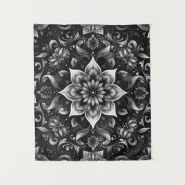  zwart-wit bloemtapijt wandkleed